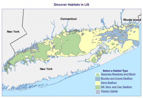 Map showing the habitat types in Long Island Sound