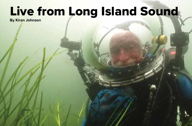 Image of diver, underwater, in the presenter helmet